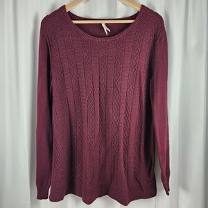 TeeBerry & Weave Women's Large Burgundy Cable Knit Sweater Cotton Viscose